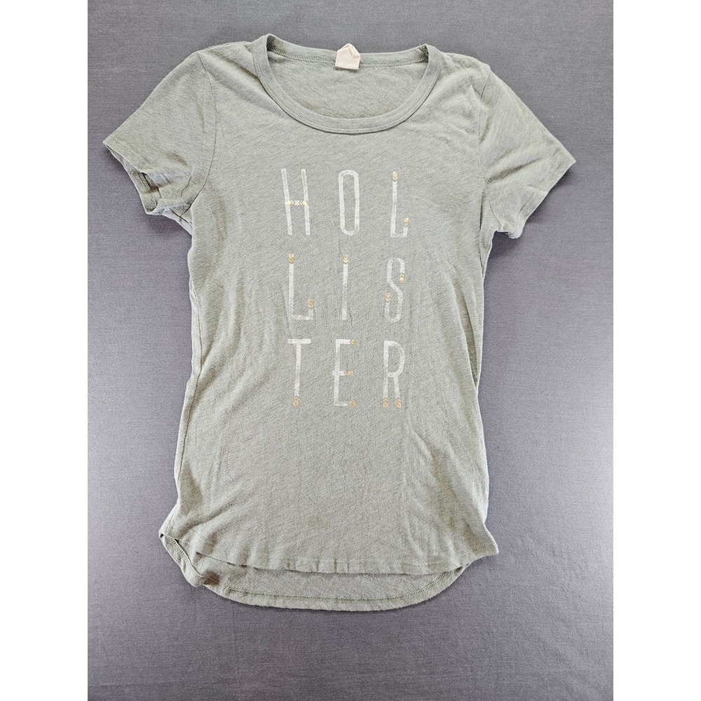 Hollister California Womens Graphic Tee Sage Green Short Sleeve Logo Shirt M